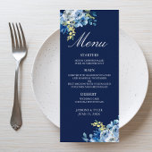 Navy Blue Gold Floral Elegant Evening Wedding Menu
