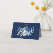 Navy Blue Gold Floral Elegant Evening Wedding Plaatskaartje (Achterkant)
