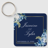 Navy Blue Gold Floral Elegant Evening Wedding Sleutelhanger (Voorkant)
