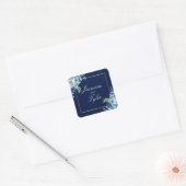 Navy Blue Gold Floral Elegant Evening Wedding Vierkante Sticker (Envelop)