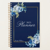 Navy Blue Gold Floral Elegant gepersonaliseerd 202 Planner (Voorkant)