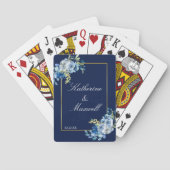 Navy Blue Gold Floral Elegant persoonlijk huwelijk Pokerkaarten (Achterkant)