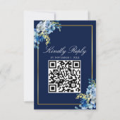 Navy Blue Gold Floral Elegant Qr Code Weddenschap RSVP Kaartje (Voorkant)
