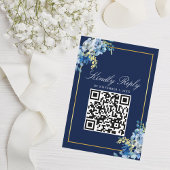 Navy Blue Gold Floral Elegant Qr Code Weddenschap RSVP Kaartje