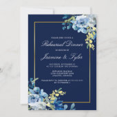 Navy Blue Gold Floral Elegant Rehearsal Dinner Kaart (Voorkant)