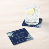 Navy Blue Gold Floral Elegant Save the Date Kartonnen Onderzetters (Insitu)
