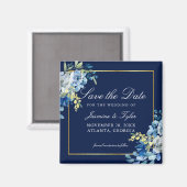 Navy Blue Gold Floral Elegant Save the Date Magneet (Voorkant / Achterkant)