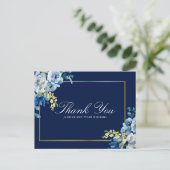 Navy Blue Gold Floral Elegant Script Hartelijk dan Briefkaart (Staand voorkant)