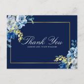 Navy Blue Gold Floral Elegant Script Hartelijk dan Briefkaart (Voorkant)