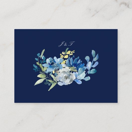 Navy Blue Gold Floral Elegant Wedding Reception Informatiekaartje (Achterkant)