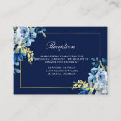Navy Blue Gold Floral Elegant Wedding Reception Informatiekaartje (Voorkant)