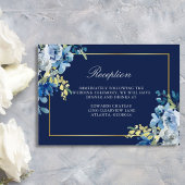 Navy Blue Gold Floral Elegant Wedding Reception Informatiekaartje