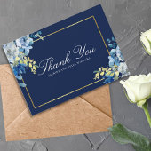 Navy Blue Gold Floral Elegant White Script Bedankkaart