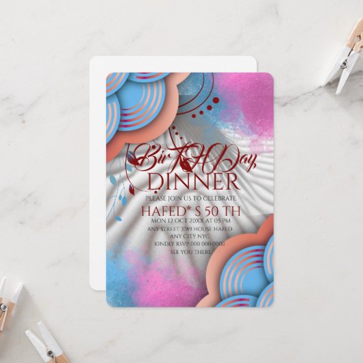 Navy Blue Gold FloraL  Invitation Template Blue Bo Kaart (Voorkant / Achterkant in situ)