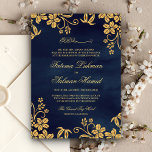 Navy Blue Gold Floral Islamic Muslim Weduwen Kaart<br><div class="desc">Verrijk je gasten met deze elegante bruiloft-uitnodiging met een prachtig faux goudfloraal design en 'Bismillah' in Arabische kalligrafie. Voeg eenvoudig uw gebeurtenisdetails op deze makkelijk te gebruiken sjabloon toe om het één-van-een-soort uitnodiging te maken. Draai de kaart om een nepfoliestructuur op de achterkant van de kaart te laten zien.</div>