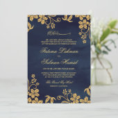 Navy Blue Gold Floral Islamic Muslim Weduwen Kaart (Staand voorkant)