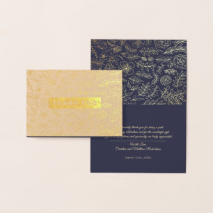 Navy Blue Gold Floral Luxury Hartelijk dank voor u Folie Kaarten