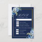 Navy Blue Gold Floral Meal Choice Elegant Wedding RSVP Kaartje (Voorkant)