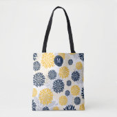 Navy Blue Gold Floral Monogram Tote Bag (Voorkant)