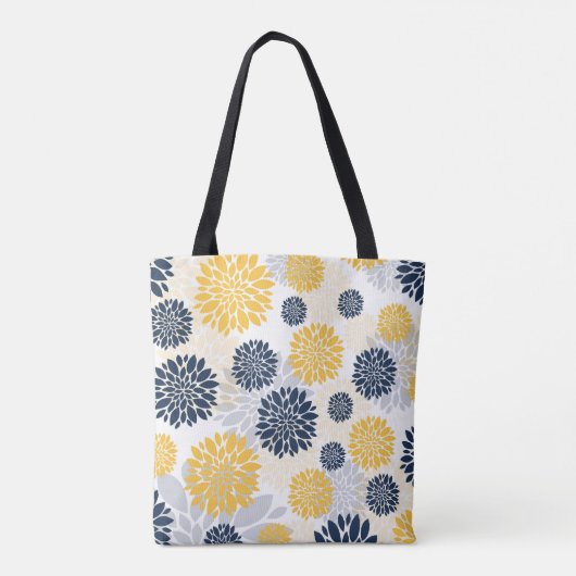 Navy Blue Gold Floral Monogram Tote Bag (Achterkant)
