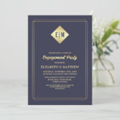 Navy blue | Gold Floral Pattern Engagement Party Kaart (Staand voorkant)