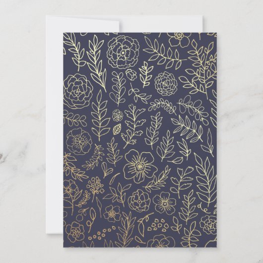 Navy blue | Gold Floral Pattern Engagement Party Kaart (Achterkant)