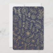 Navy blue | Gold Floral Pattern Wedding Kaart (Achterkant)