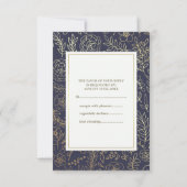 Navy Blue Gold Floral Pattern Wedding RSVP Kaartje (Achterkant)