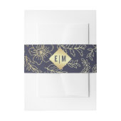 Navy blue | Gold Floral Pattern Wedding Uitnodigingen Wikkel (Voorkant Voorbeeld)