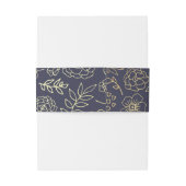 Navy blue | Gold Floral Pattern Wedding Uitnodigingen Wikkel (Achterkant Voorbeeld)