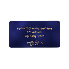 Navy Blue Gold floral return address label