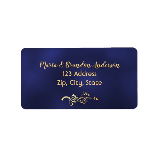 Navy Blue Gold floral return address label (Voorkant)