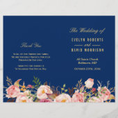 Navy Blue Gold Floral vouded Wedding Programme (Voorkant)