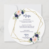 Navy Blue Gold Floral Vrijgezellenfeest Rond menu Kaart (Voorkant)