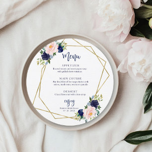 Navy Blue Gold Floral Vrijgezellenfeest Rond menu Kaart