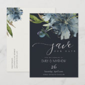 NAVY BLUE GOLD FLORAL WATERVERF BEWAART DE DATUM AANKONDIGINGSKAART (Voorkant / Achterkant)