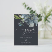 NAVY BLUE GOLD FLORAL WATERVERF BEWAART DE DATUM AANKONDIGINGSKAART (Staand voorkant)