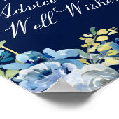 Navy Blue Gold Floral Wedding Advice & Well Wishes Poster (Hoek)