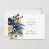 Navy Blue Gold Floral Wedding Bedankkaart (Achterkant)