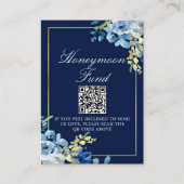 Navy Blue Gold Floral Wedding Chic Honeymoon Fonds Informatiekaartje (Voorkant)