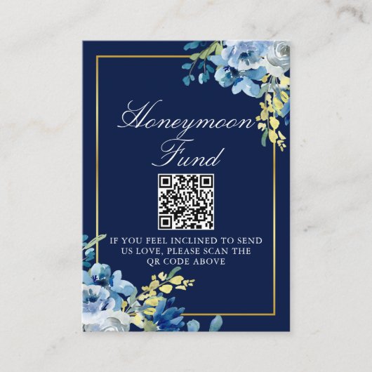 Navy Blue Gold Floral Wedding Chic Honeymoon Fonds Informatiekaartje (Voorkant)