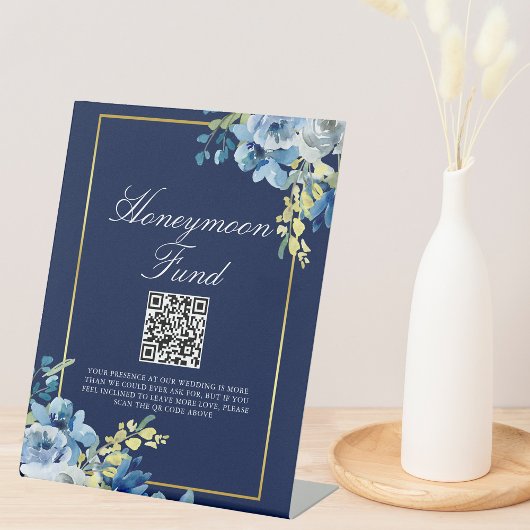 Navy Blue Gold Floral Wedding Chic Honeymoon Fonds Reclamebord Met Voetstuk
