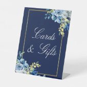 Navy Blue Gold Floral Wedding Chic Kaarten & Gifts Reclamebord Met Voetstuk (Voorkant)