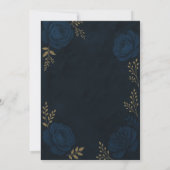 Navy Blue Gold Floral Wedding Kaart (Achterkant)