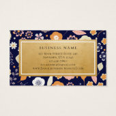 Navy Blue Gold Florals Event Planner Visitekaartje (Achterkant)