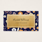 Navy Blue Gold Florals Event Planner Visitekaartje (Voorkant)