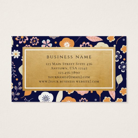 Navy Blue Gold Florals Stylist Visitekaartjes (Achterkant)