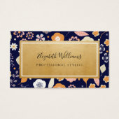 Navy Blue Gold Florals Stylist Visitekaartjes (Voorkant)