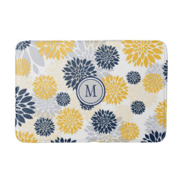 Navy Blue Gold Flower Graphic Pattern Badmat