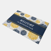 Navy Blue Gold Flower Graphic Pattern Deurmat (Schuin)